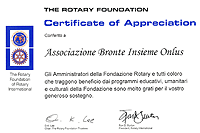 Certificate of Appreciation all'Associazione Bronte Insieme Onlus